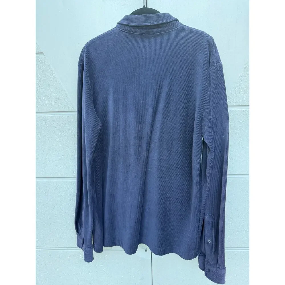 VTG Polo Ralph Lauren Men Blue Lightweight Corduroy Polo Shirt Long Slv M Preppy